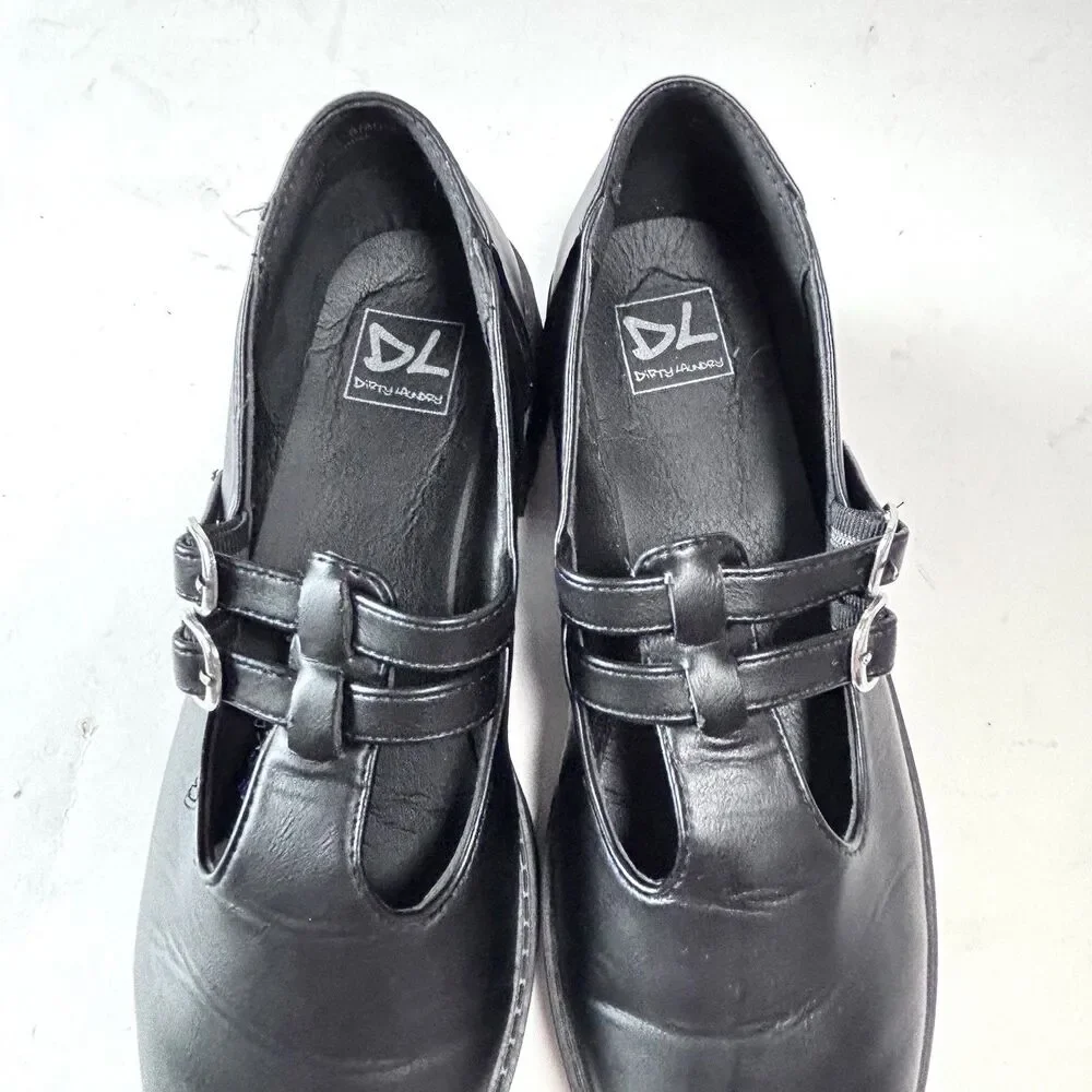 DIRTY LAUNDRY Black Platform Mary Jane Shoes Chunky Lug Sole Double Strap